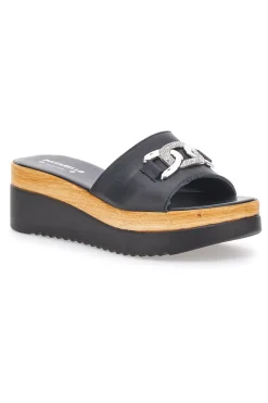 Ciabatta Nera con Fascia in Pelle e Platform Effetto Sughero PITTARELLO LOVE 34567409