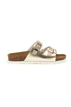 Ciabatta Oro Metallizzata con Doppia Fascia e Fibbie Pitt Kids 40021BIH