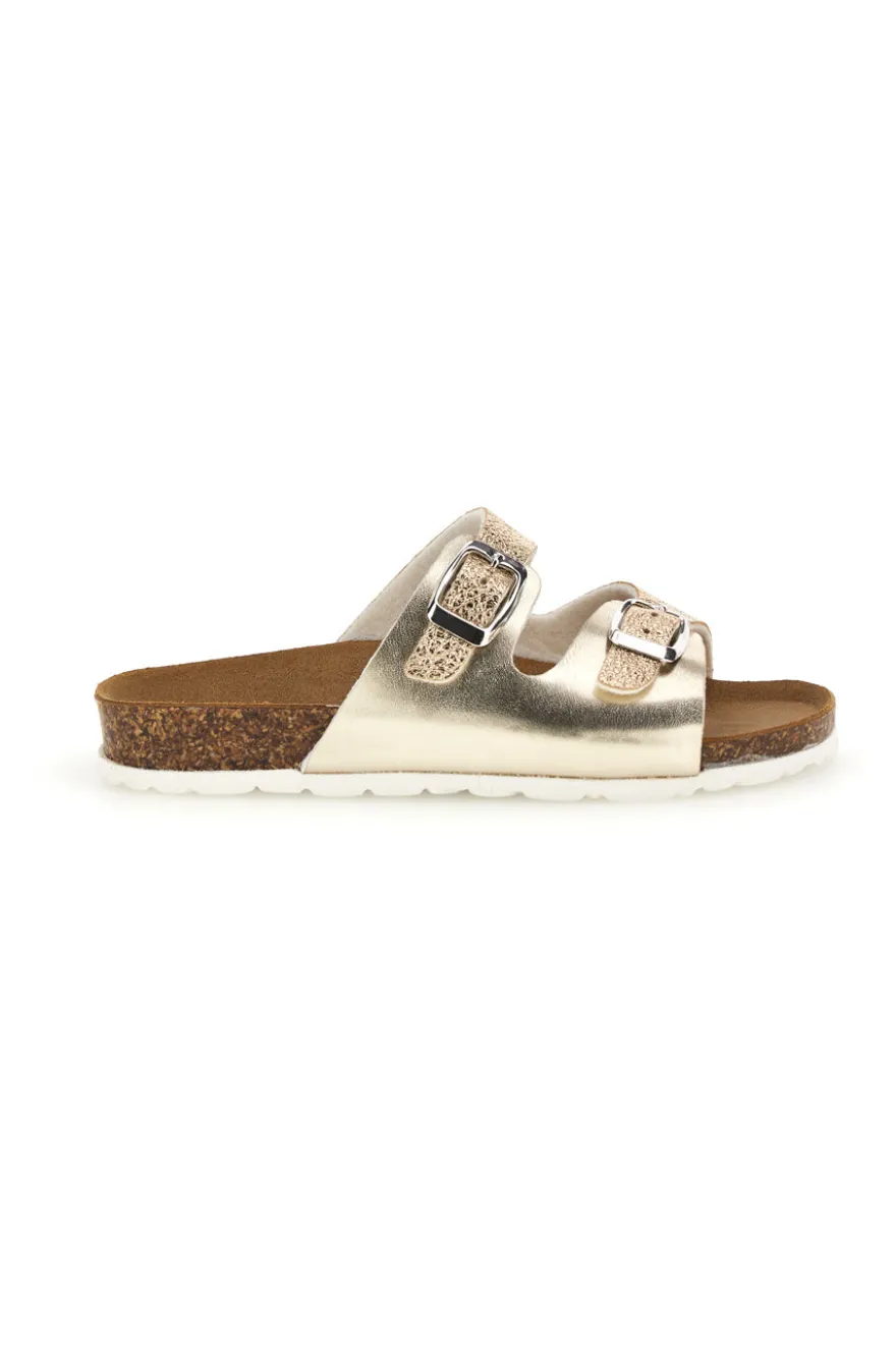 Ciabatta Oro Metallizzata con Doppia Fascia e Fibbie Pitt Kids 40021BIH