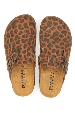 Ciabatte animalier con fibbia in vera pelle Tierra 335A013PR