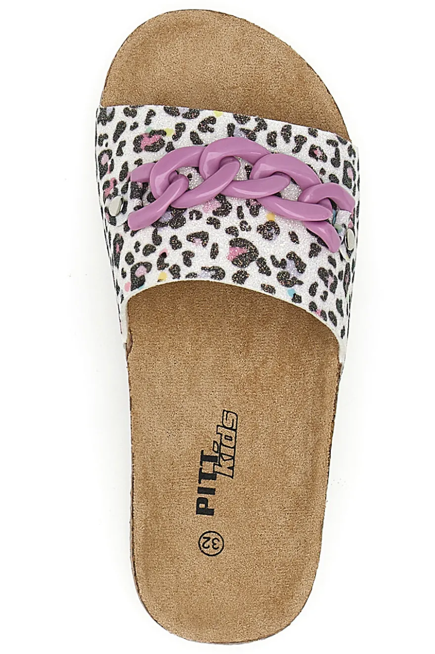 Ciabatte animalier con scritta rosa glitter Pitt Kids 14400