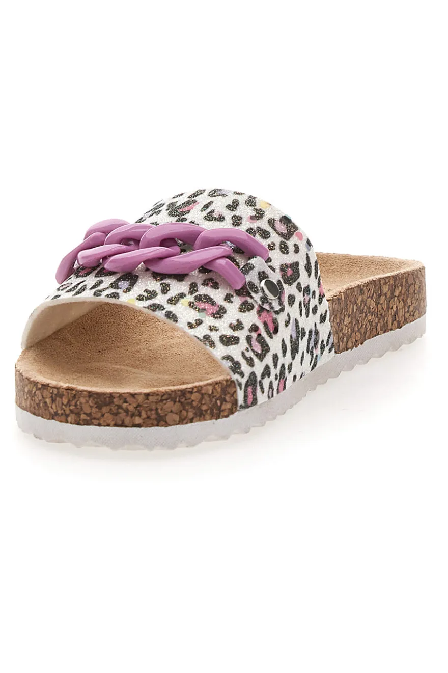 Ciabatte animalier con scritta rosa glitter Pitt Kids 14400