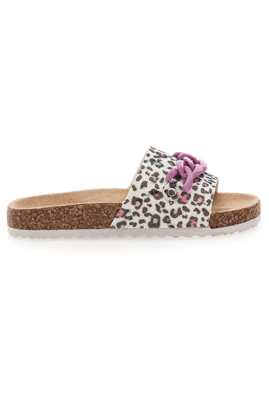 Ciabatte animalier con scritta rosa glitter Pitt Kids 14400
