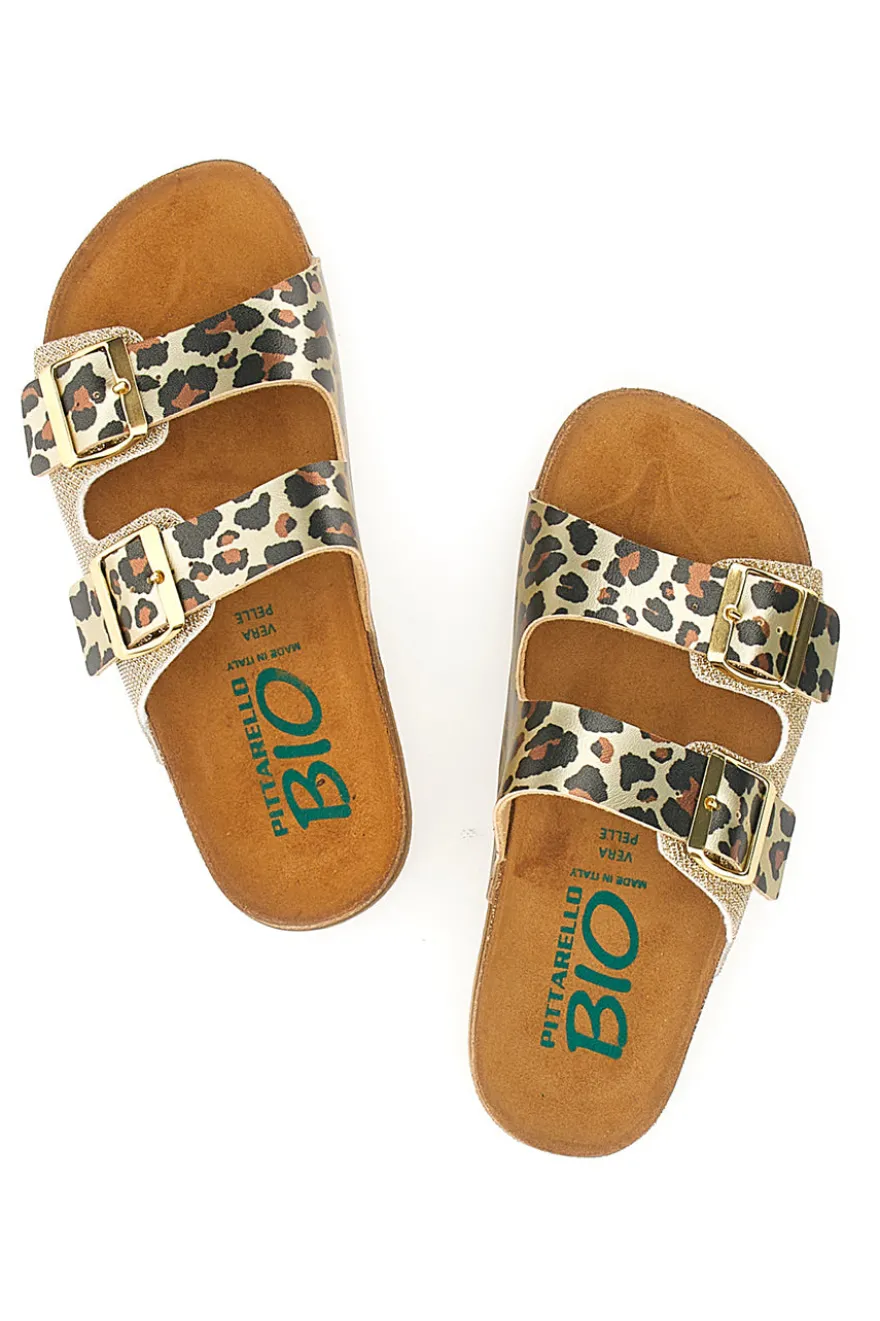Ciabatte animalier oro con doppia fibbia PITTARELLO BIO 335P20630SR