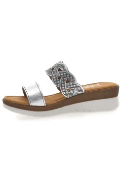 Ciabatte argento con intreccio glitter e plantare comfort Linea Comoda 8009