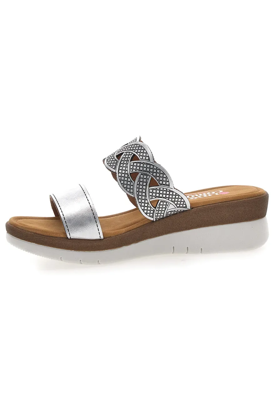 Ciabatte argento con intreccio glitter e plantare comfort Linea Comoda 8009