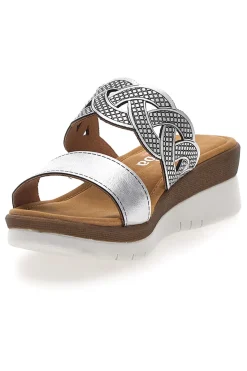 Ciabatte argento con intreccio glitter e plantare comfort Linea Comoda 8009