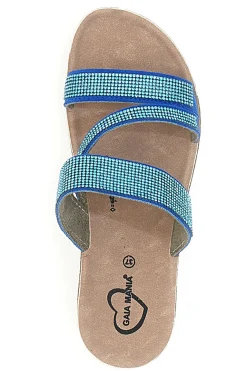 Ciabatte azzurre con zeppa glitterata Gaia Mania G006