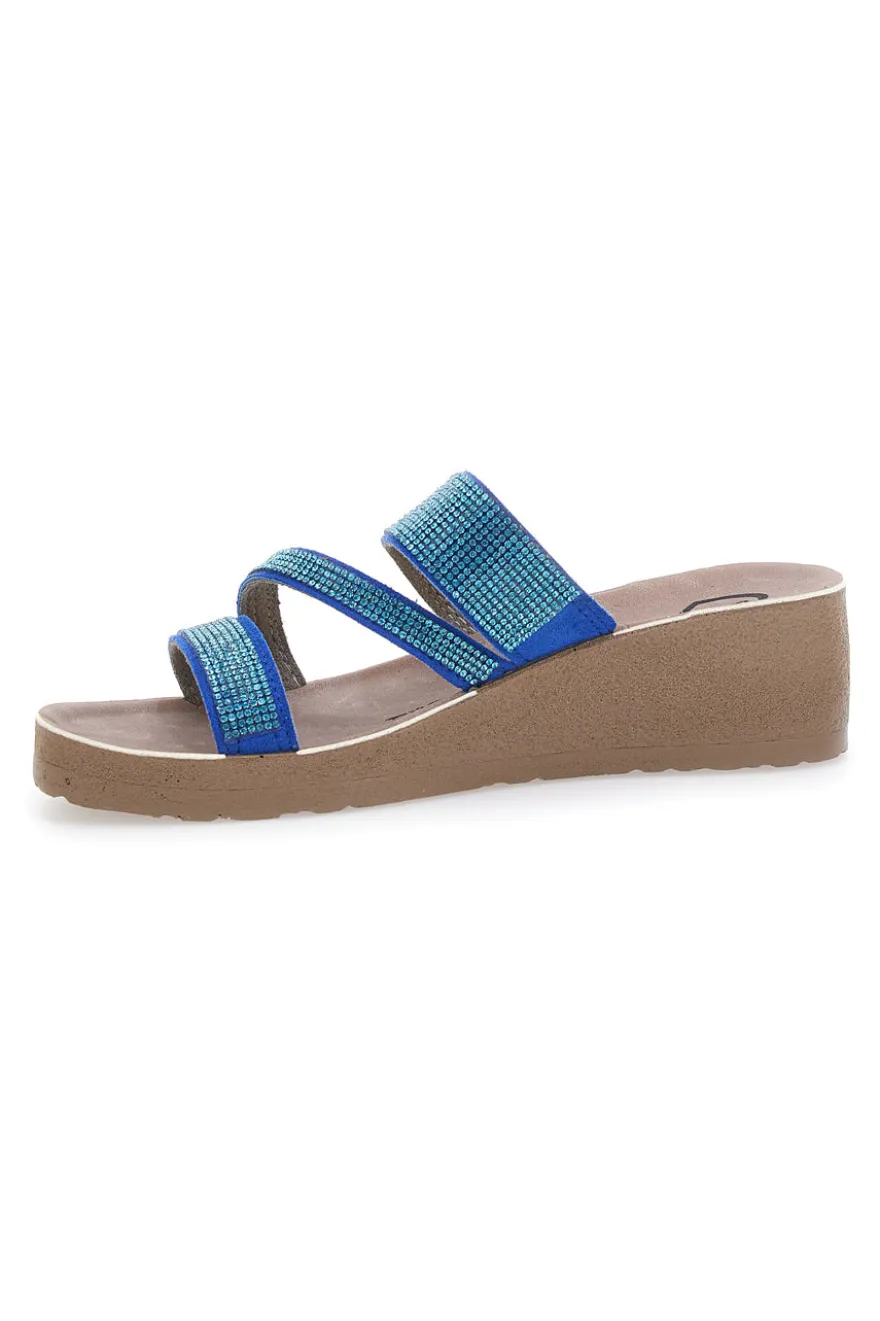 Ciabatte azzurre con zeppa glitterata Gaia Mania G006