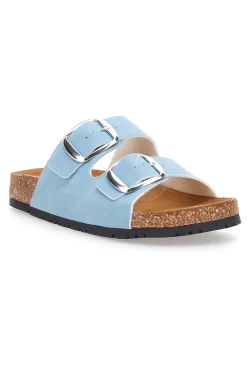 Ciabatte azzurre doppia fibbia sottopiede in pelle suola antiscivolo Pittarello Green walk 335CF20630SR