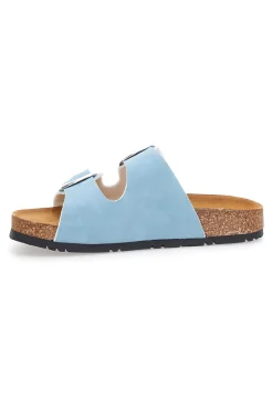 Ciabatte azzurre doppia fibbia sottopiede in pelle suola antiscivolo Pittarello Green walk 335CF20630SR
