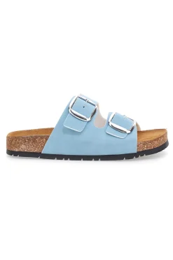 Ciabatte azzurre doppia fibbia sottopiede in pelle suola antiscivolo Pittarello Green walk 335CF20630SR