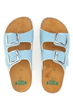 Ciabatte azzurre doppia fibbia sottopiede in pelle suola antiscivolo Pittarello Green walk 335CF20630SR