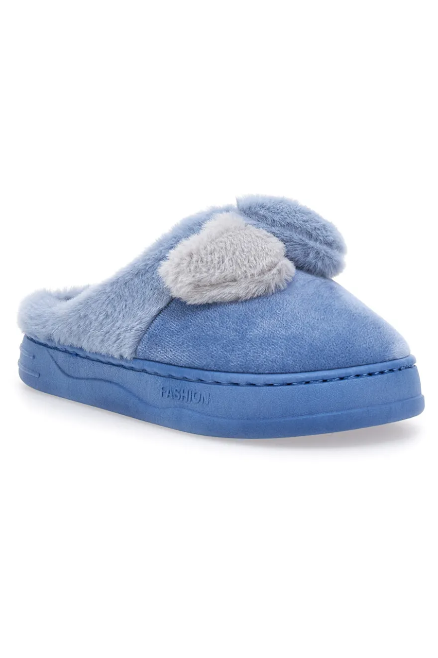 Ciabatte azzurre in peluche con fiocco Coveri World 25839