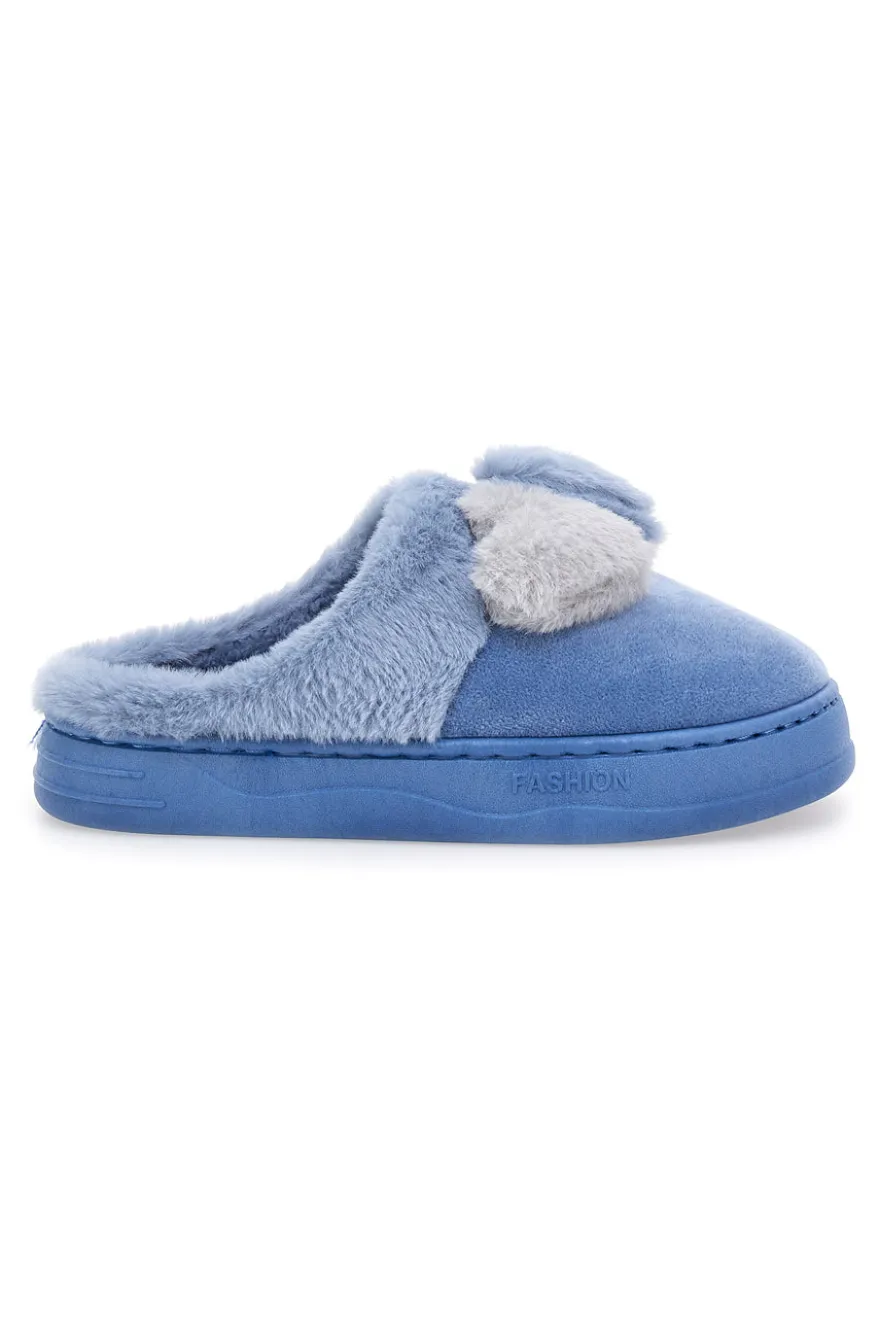 Ciabatte azzurre in peluche con fiocco Coveri World 25839