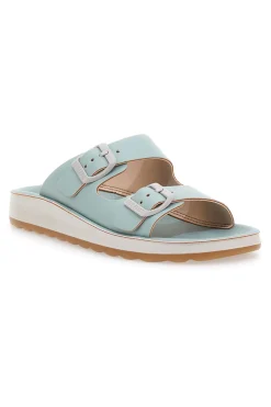 Ciabatte azzurre verde acqua con doppia fibbia e fondo comfort FLY FLOT 77077ZZ
