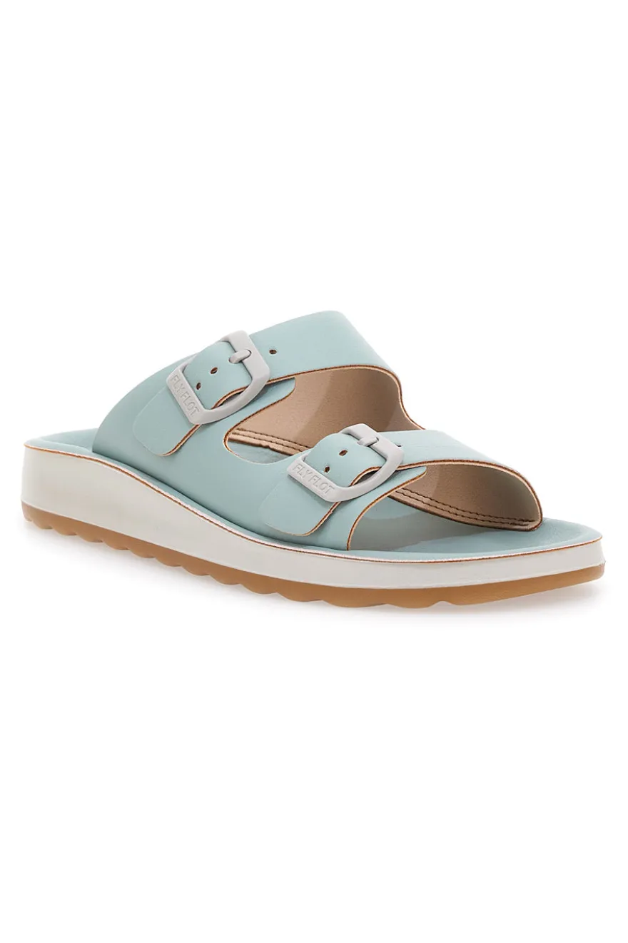 Ciabatte azzurre verde acqua con doppia fibbia e fondo comfort FLY FLOT 77077ZZ