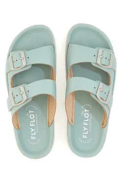 Ciabatte azzurre verde acqua con doppia fibbia e fondo comfort FLY FLOT 77077ZZ
