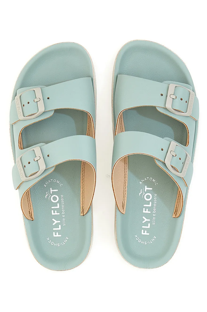 Ciabatte azzurre verde acqua con doppia fibbia e fondo comfort FLY FLOT 77077ZZ