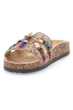 Ciabatte beige con applicazioni multicolor Prima Riga 14219