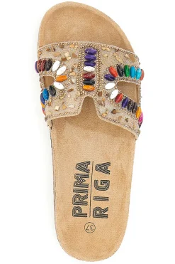 Ciabatte beige con applicazioni multicolor Prima Riga 14219