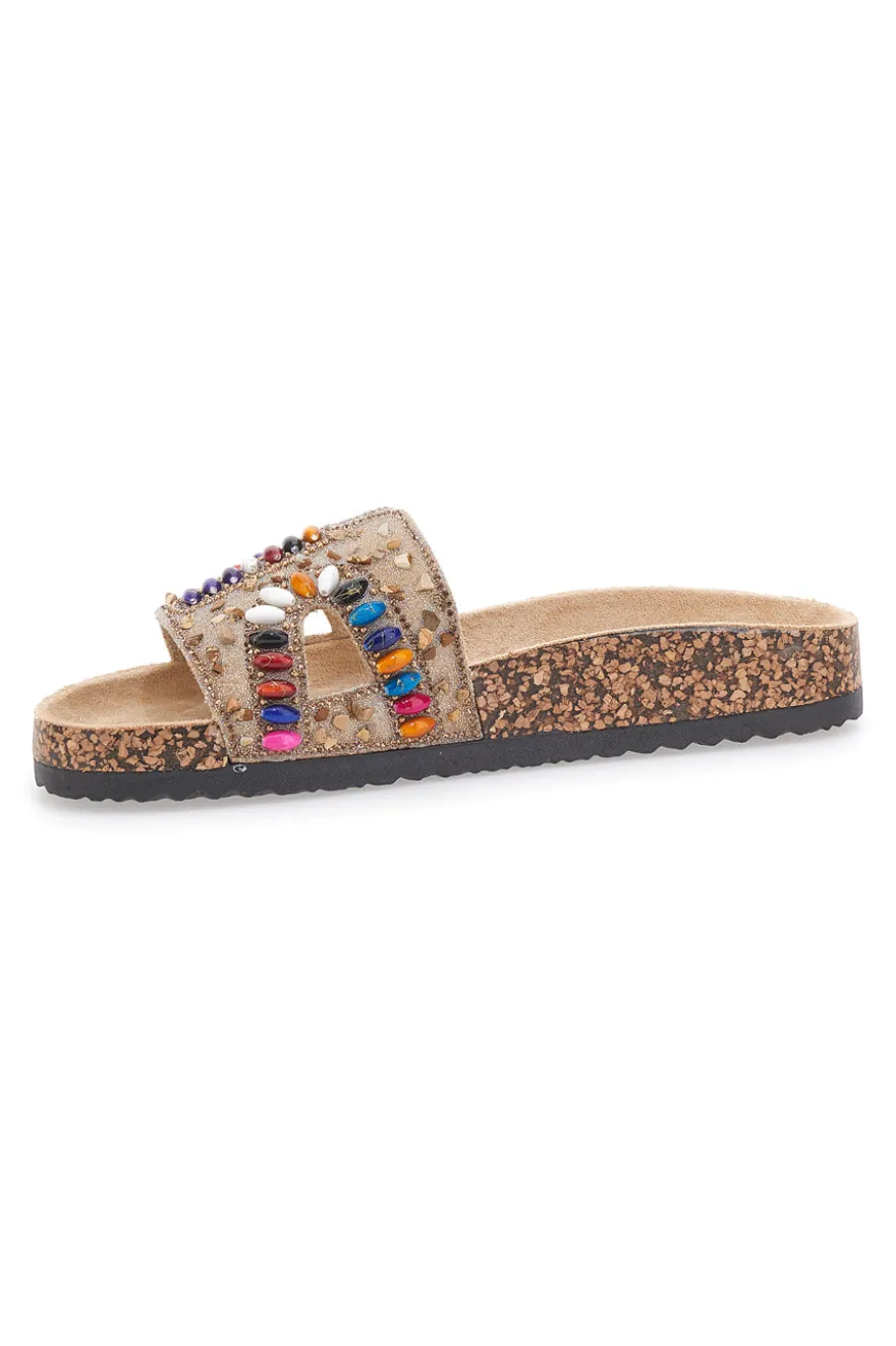 Ciabatte beige con applicazioni multicolor Prima Riga 14219