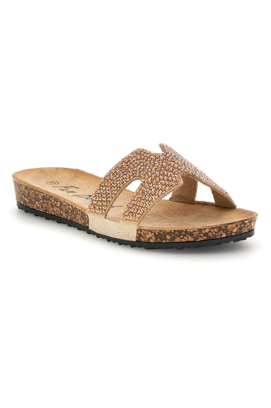 Ciabatte beige con brillantini Fun beach 18103