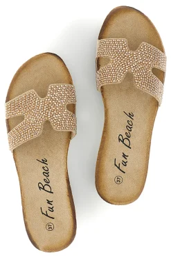 Ciabatte beige con brillantini Fun beach 18103