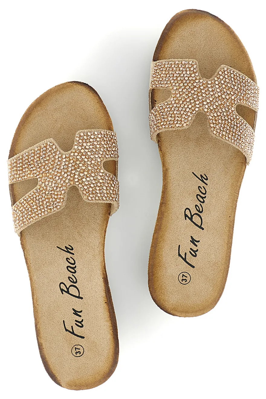 Ciabatte beige con brillantini Fun beach 18103