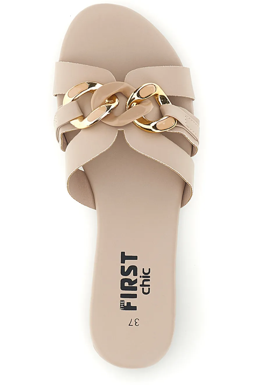 Ciabatte beige con catena decorativa The first chic PREA1320