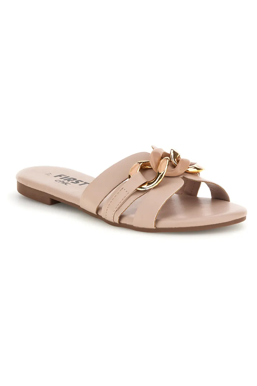 Ciabatte beige con catena decorativa The first chic PREA1320