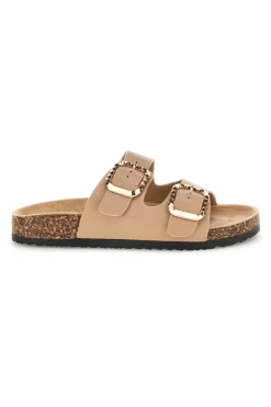 Ciabatte beige con doppia fascia e fibbie decorative Me & Me 14604
