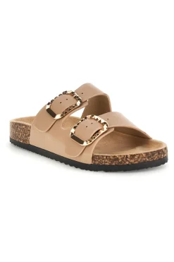 Ciabatte beige con doppia fascia e fibbie decorative Me & Me 14604