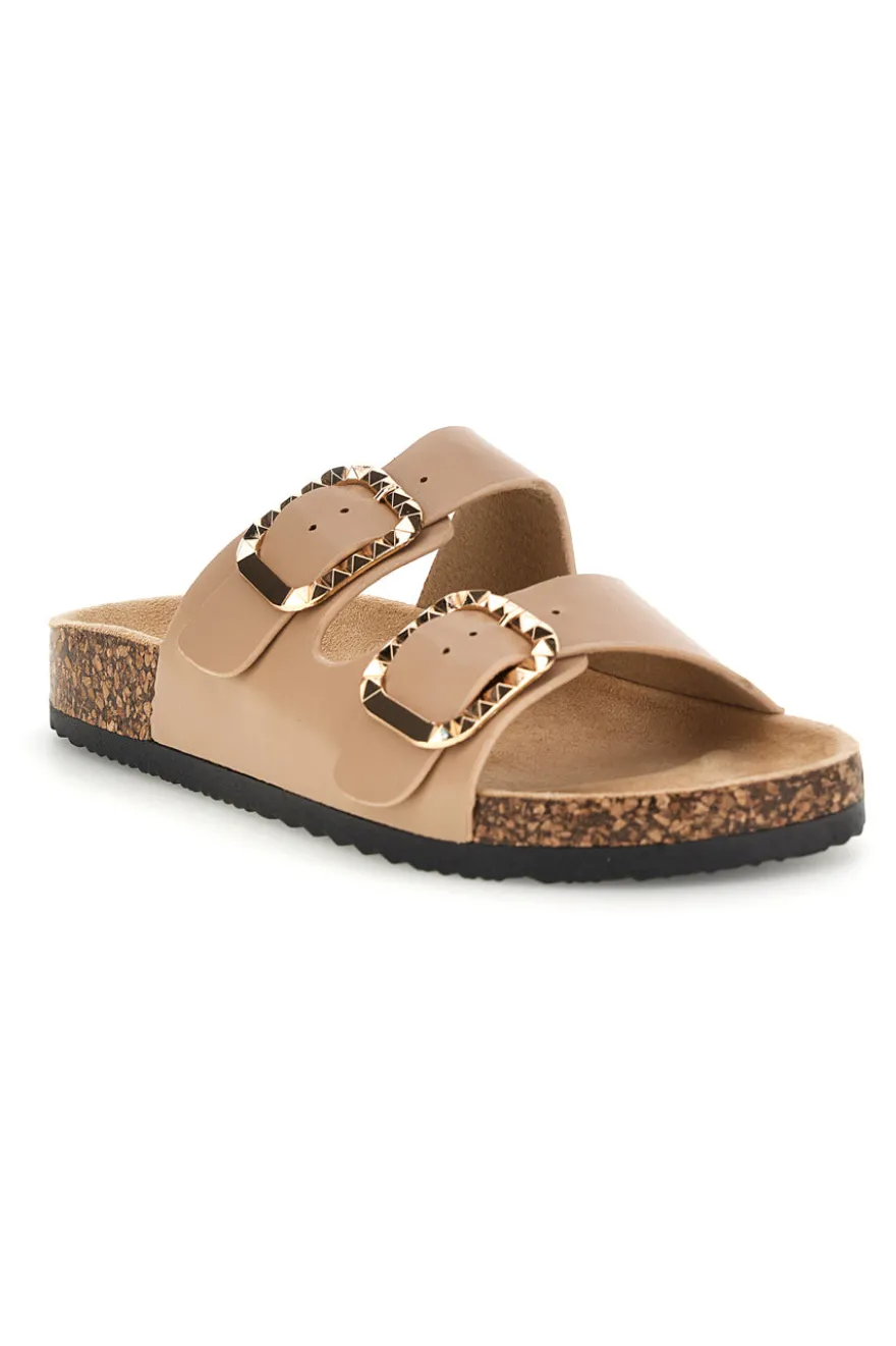 Ciabatte beige con doppia fascia e fibbie decorative Me & Me 14604