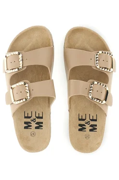 Ciabatte beige con doppia fascia e fibbie decorative Me & Me 14604