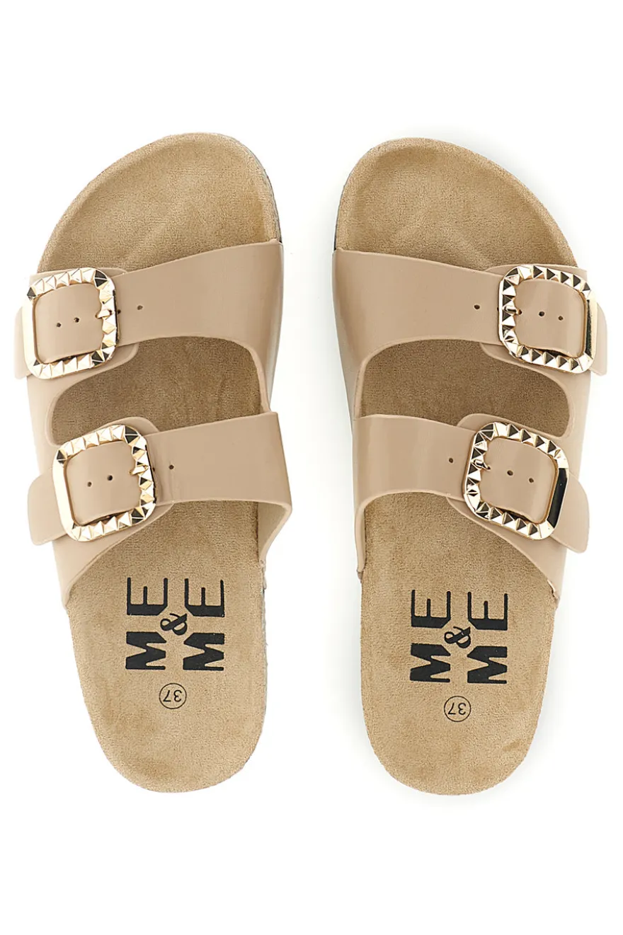 Ciabatte beige con doppia fascia e fibbie decorative Me & Me 14604