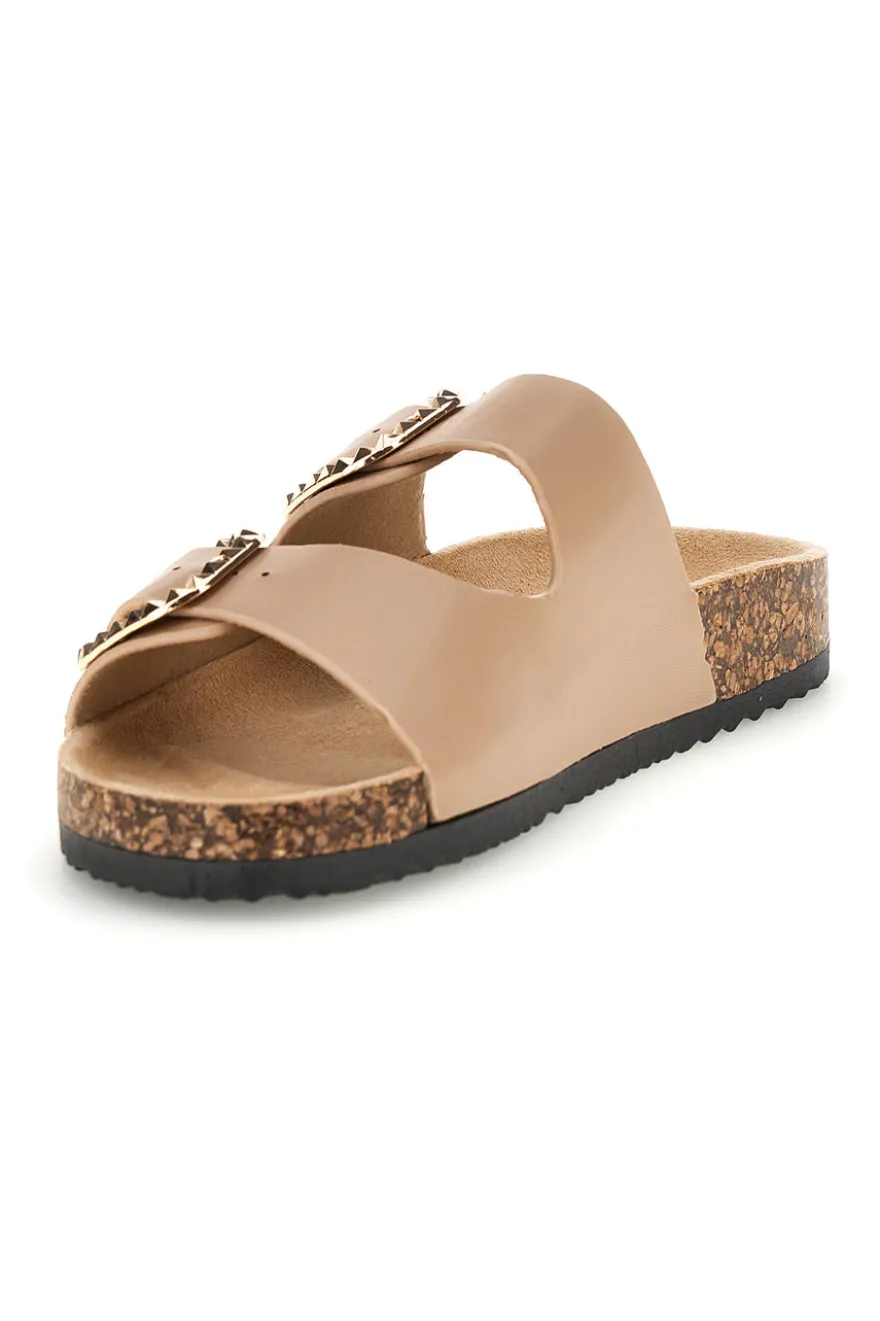 Ciabatte beige con doppia fascia e fibbie decorative Me & Me 14604