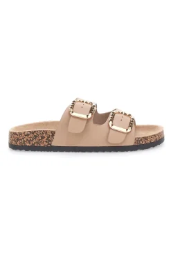 Ciabatte beige con doppia fascia e fibbie decorate Me & Me 14604