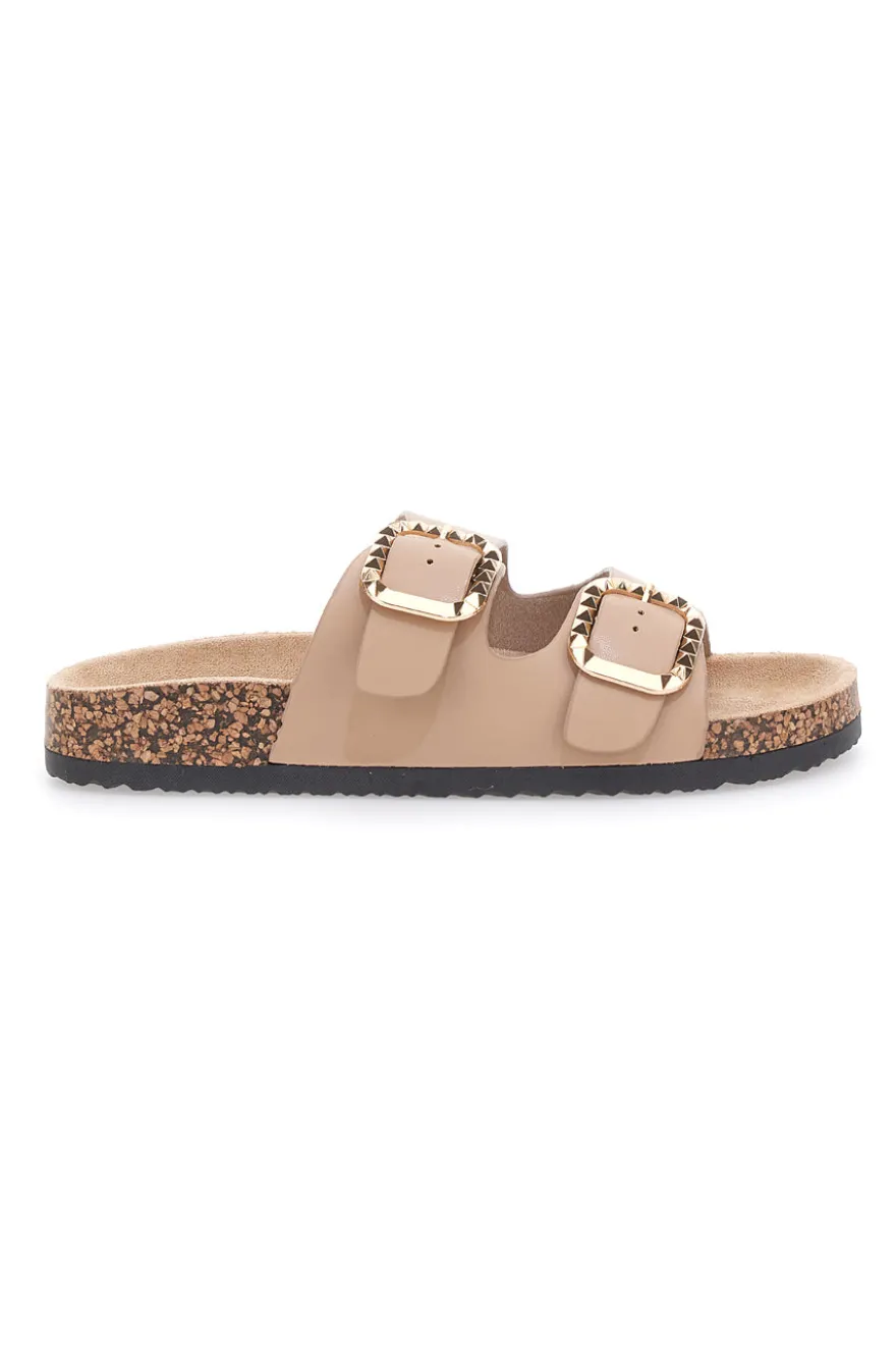 Ciabatte beige con doppia fascia e fibbie decorate Me & Me 14604