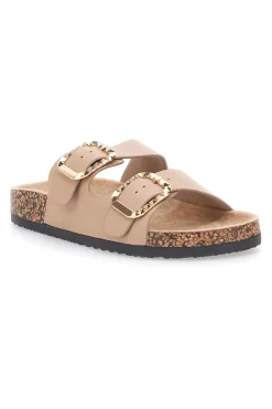 Ciabatte beige con doppia fascia e fibbie decorate Me & Me 14604