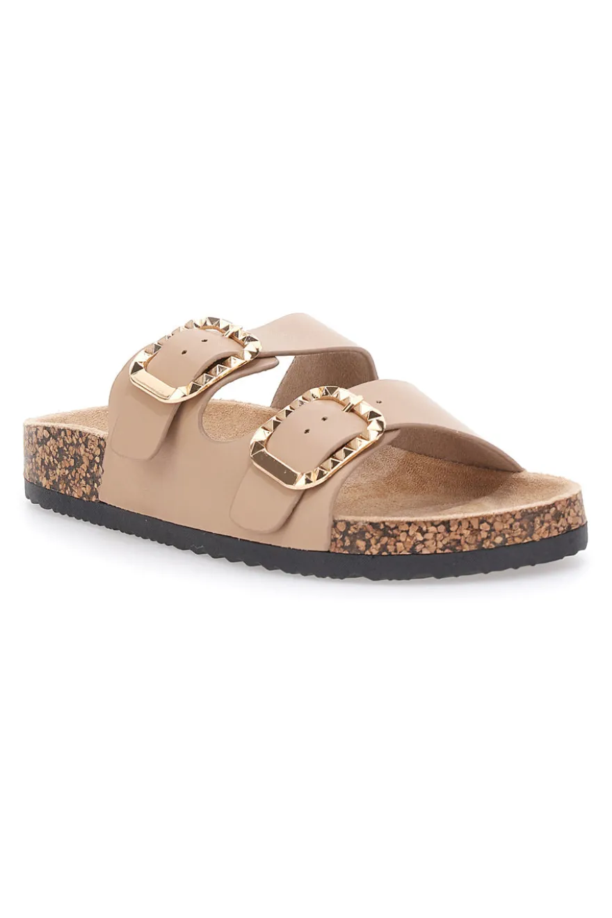 Ciabatte beige con doppia fascia e fibbie decorate Me & Me 14604