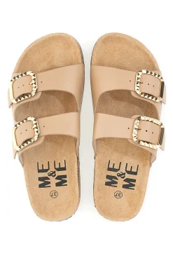 Ciabatte beige con doppia fascia e fibbie decorate Me & Me 14604