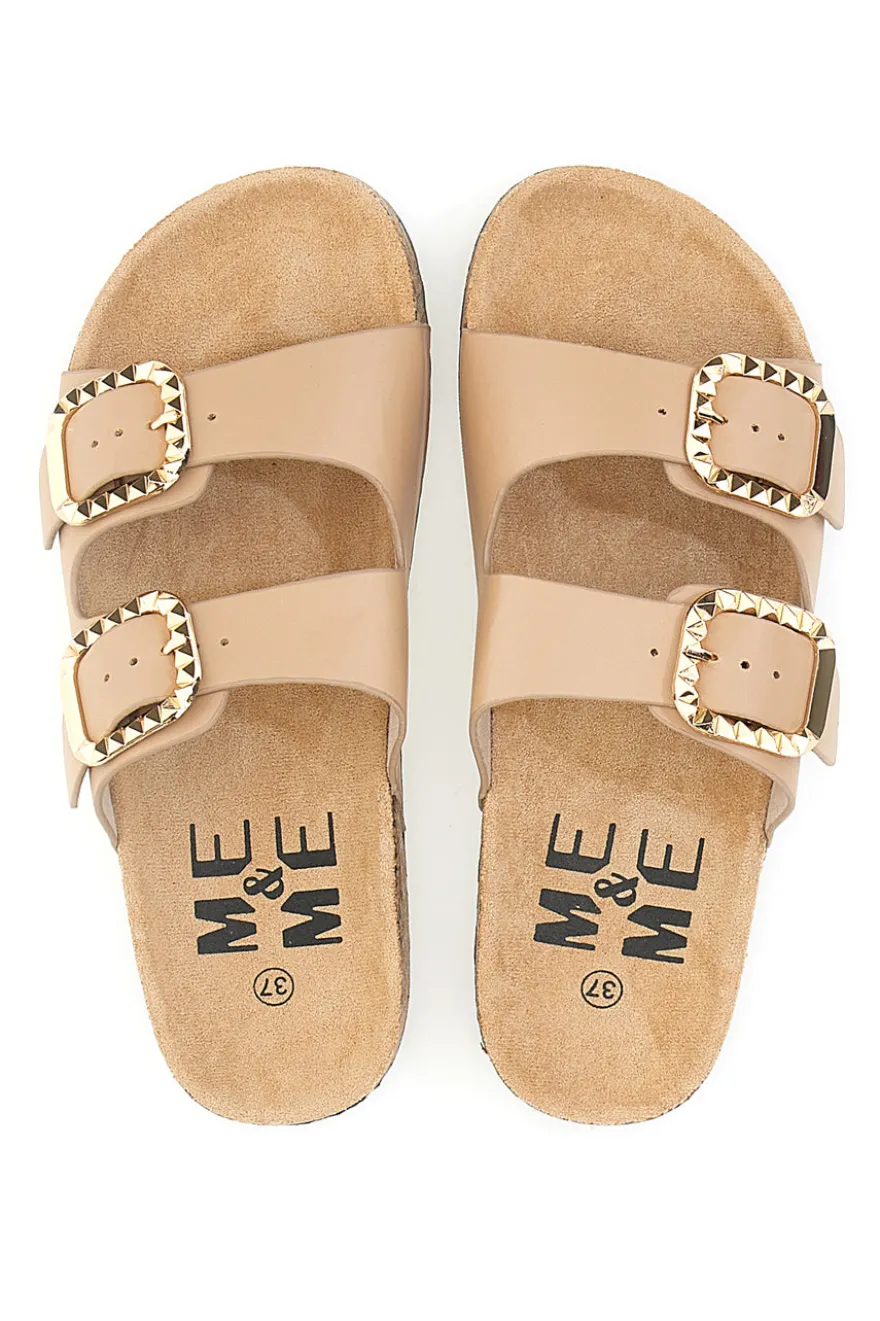 Ciabatte beige con doppia fascia e fibbie decorate Me & Me 14604