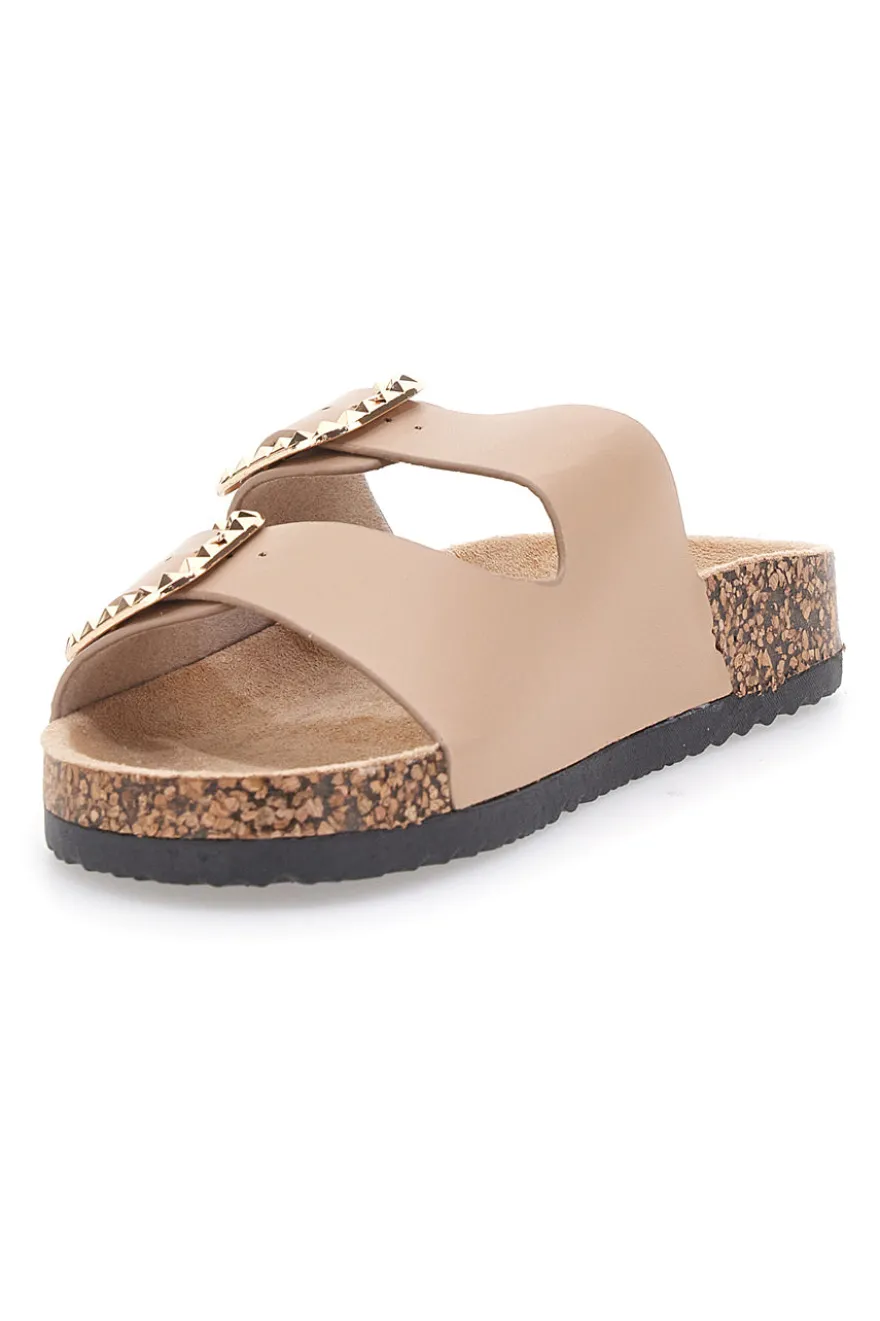 Ciabatte beige con doppia fascia e fibbie decorate Me & Me 14604