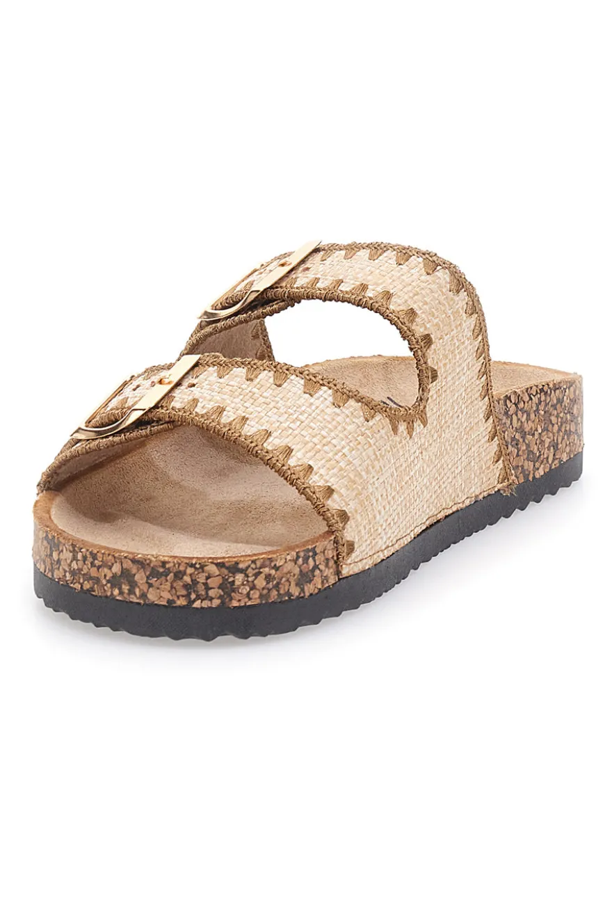 Ciabatte beige con doppia fibbia decorata oro ME & ME 14221