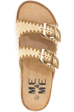 Ciabatte beige con doppia fibbia decorata oro ME & ME 14221