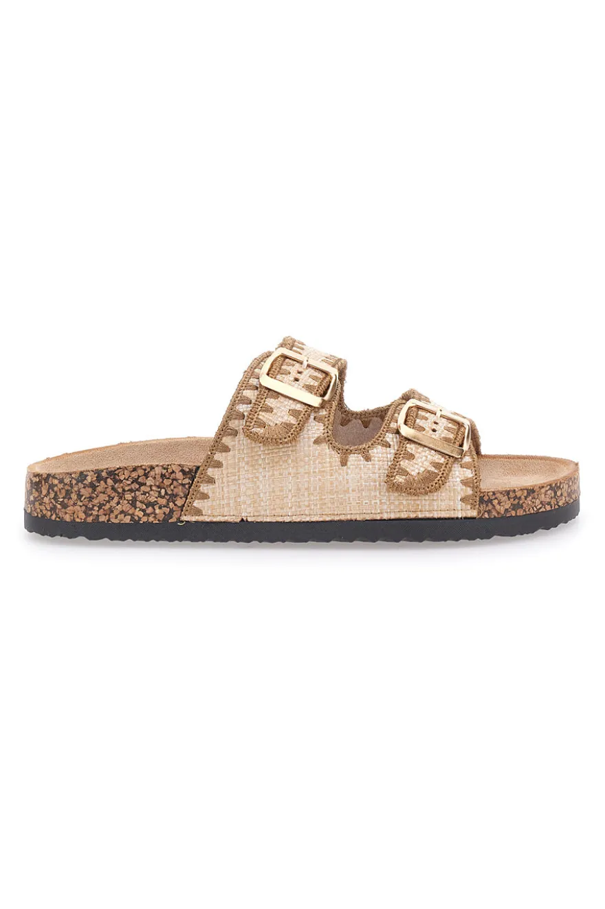 Ciabatte beige con doppia fibbia decorata oro ME & ME 14221