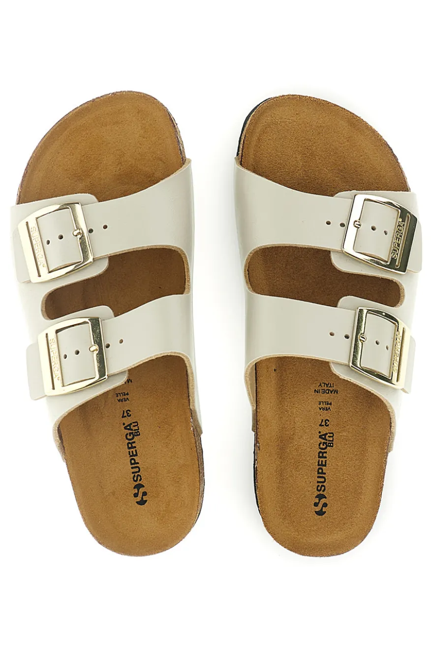 Ciabatte beige con doppia fascia regolabile Made in Italy in vera pelle Superga S31C731