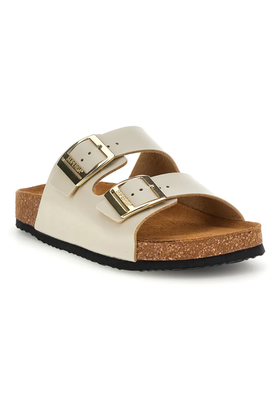 Ciabatte beige con doppia fascia regolabile Made in Italy in vera pelle Superga S31C731