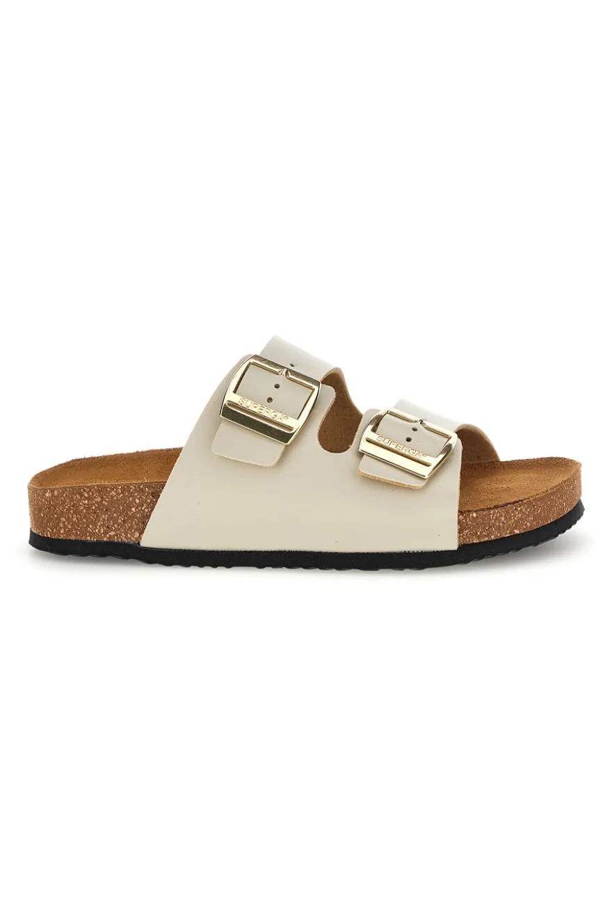 Ciabatte beige con doppia fascia regolabile Made in Italy in vera pelle Superga S31C731